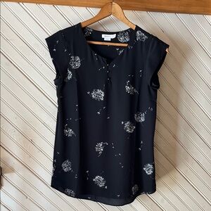 Reitmans Black Blouse with White Floral Print